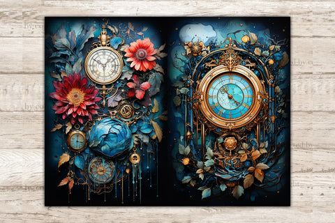 Vintage Clocks Junk Journal Page | Birds Digital Art SVG GlamArtZhanna 