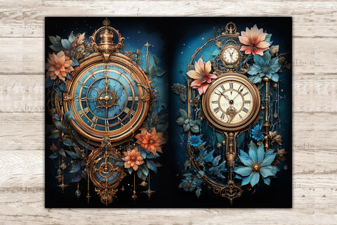 Vintage Clocks Junk Journal Page | Birds Digital Art SVG GlamArtZhanna 
