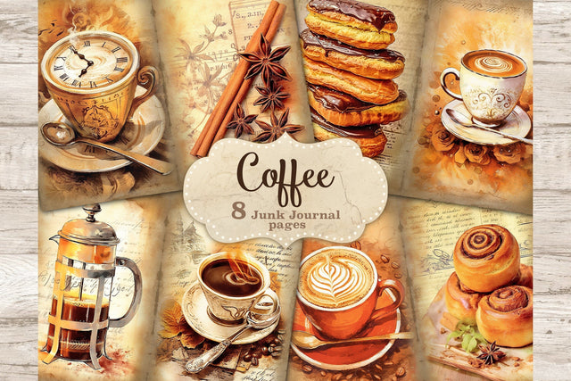 Vintage Coffee Junk Journal Pages | Decoupage Paper SVG GlamArtZhanna 