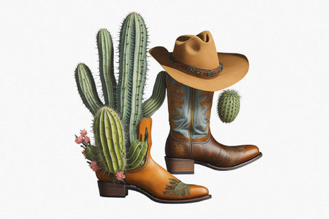 Vintage Cowboy Hat, Cowboy Boots Clipart Sublimation Rupkotha 