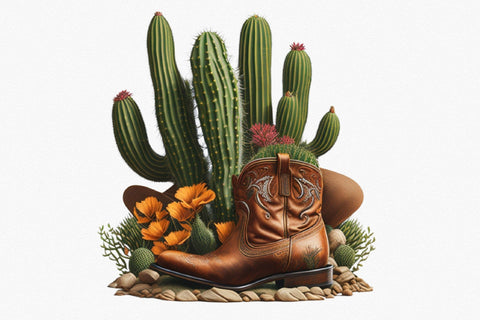 Vintage Cowboy Hat, Cowboy Boots Clipart Sublimation Rupkotha 