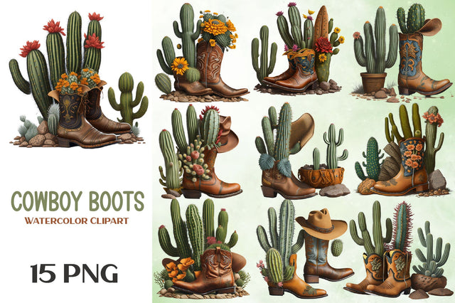 Vintage Cowboy Hat, Cowboy Boots Clipart Sublimation Rupkotha 