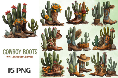 Vintage Cowboy Hat, Cowboy Boots Clipart Sublimation Rupkotha 