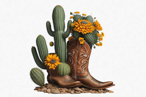 Vintage Cowboy Hat, Cowboy Boots Clipart Sublimation Rupkotha 
