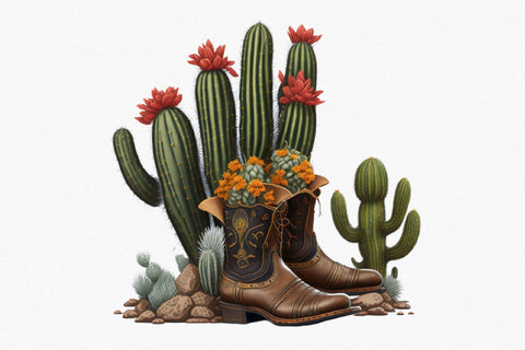 Vintage Cowboy Hat, Cowboy Boots Clipart Sublimation Rupkotha 