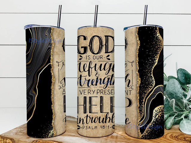 Vintage Cross Design For 20oz Tumbler Sublimation, God Is Our Refuse Strength Tumbler, God Tumbler Png, Christian Tumbler Gift, Sublimation Png Sublimation iStyleDesign 