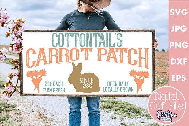 Vintage Easter Farmhouse Sign | Cottontail Carrot Patch Svg SVG Crafty Mama Studios 