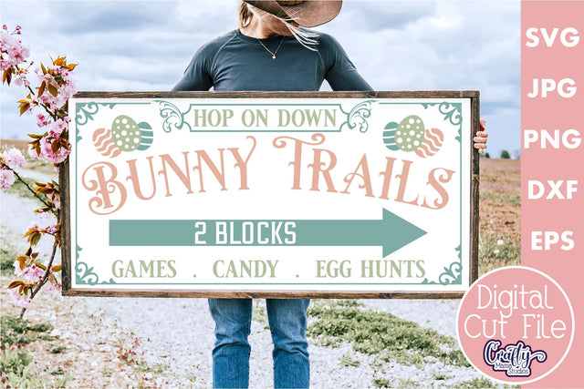 Vintage Easter Farmhouse Sign | Hop Down The Bunny Trail Svg SVG Crafty Mama Studios 