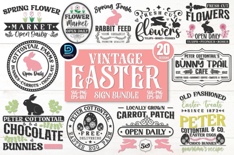 Vintage Easter Sign SVG Bundle So Fontsy