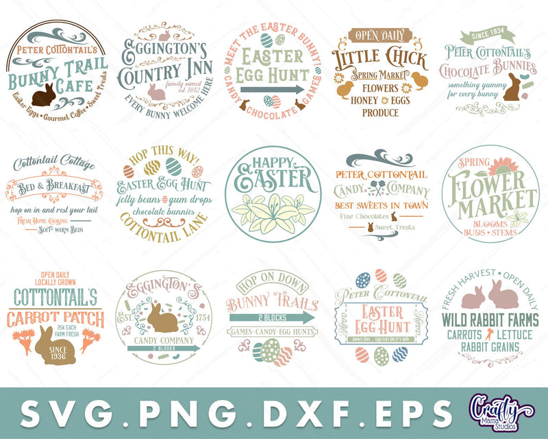 Vintage Easter Svg Bundle | Round Easter Door Hanger Svg - So Fontsy