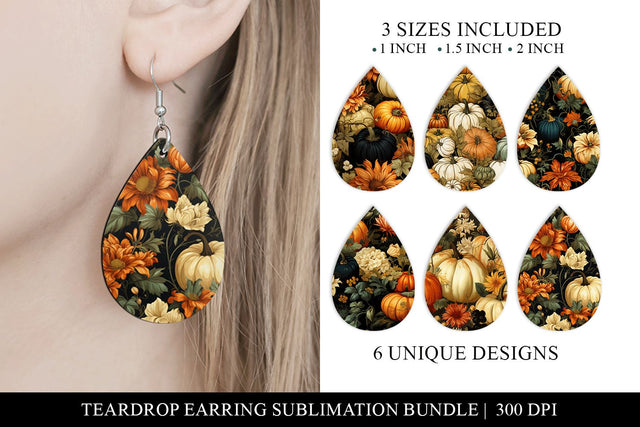 Vintage Fall Pumpkin Tear Drop Earring Sublimation Bundle Sublimation BijouBay 