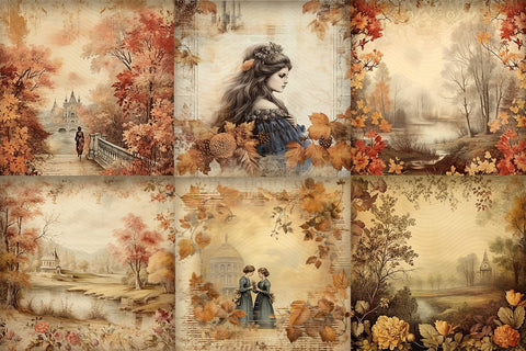 Vintage Fall Scrapbooking Papers, Junk Journal Backgrounds Sublimation BijouBay 