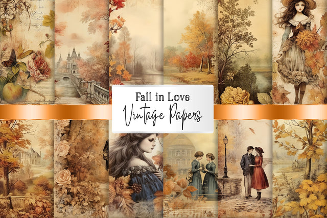 Vintage Fall Scrapbooking Papers, Junk Journal Backgrounds Sublimation BijouBay 