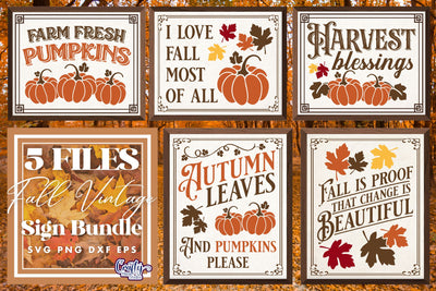 Vintage Fall Sign Svg Bundle SVG Crafty Mama Studios 