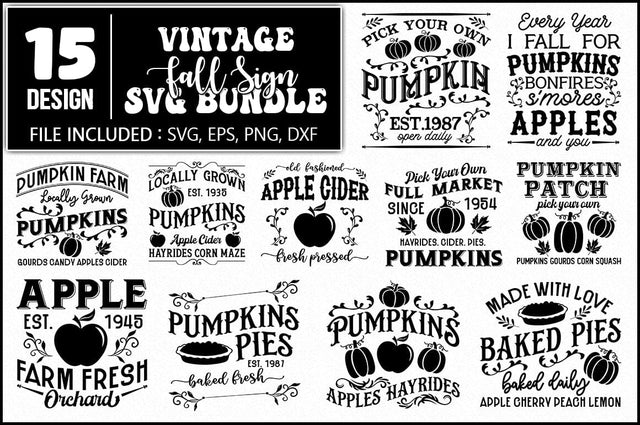 Vintage Fall Sign SVG Bundle SVG Shetara Begum 