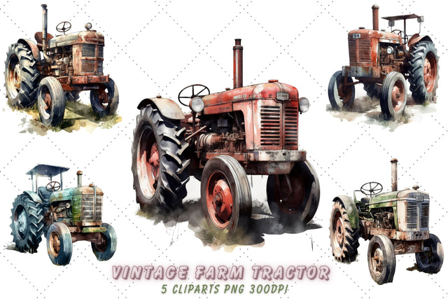 Vintage Farm Tractor Watercolor Clipart Bundle, Sublimation, Farm Tractor SVG FloridPrintables 