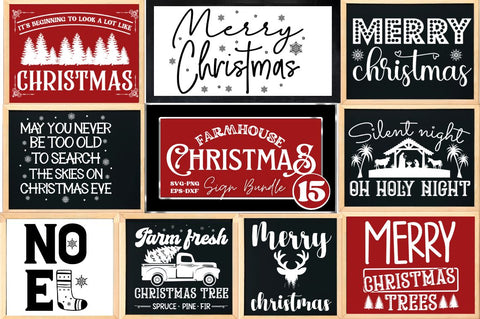 Vintage Farmhouse Christmas Sign SVG Bundle SVG DESIGNISTIC 
