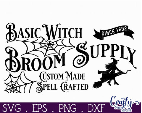 Vintage Farmhouse Halloween Svg Sign, Basic Witch Broom Co SVG Crafty Mama Studios 