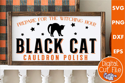 Vintage Farmhouse Halloween Svg Sign, Black Cat Cauldron SVG Crafty Mama Studios 
