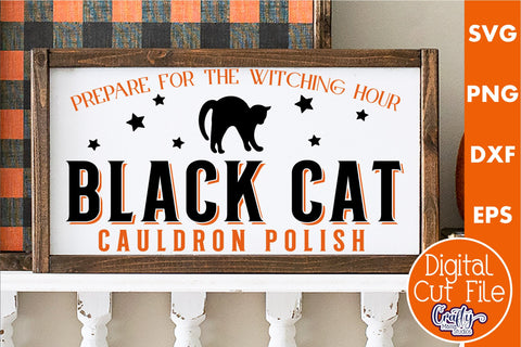 Vintage Farmhouse Halloween Svg Sign, Black Cat Cauldron SVG Crafty Mama Studios 