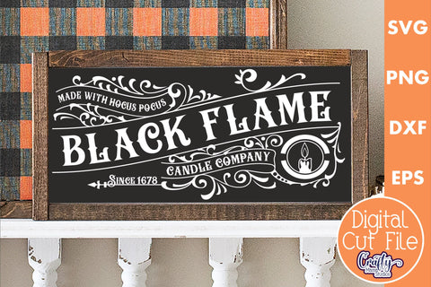 Vintage Farmhouse Halloween Svg Sign, Black Flame Candle Co SVG Crafty Mama Studios 
