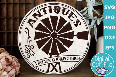 Vintage Farmhouse Home Round Sign Svg | Antiques SVG Crafty Mama Studios 