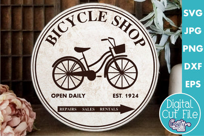 Vintage Farmhouse Home Round Sign Svg | Bicycle Shop SVG Crafty Mama Studios 