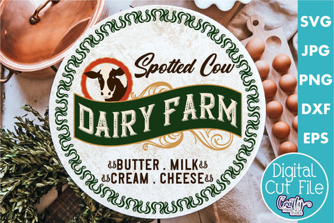 Vintage Farmhouse Home Round Sign Svg | Dairy Farm Cow Svg SVG Crafty Mama Studios 