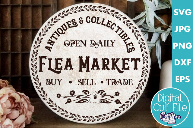 Vintage Farmhouse Home Round Sign Svg | Flea Market SVG Crafty Mama Studios 