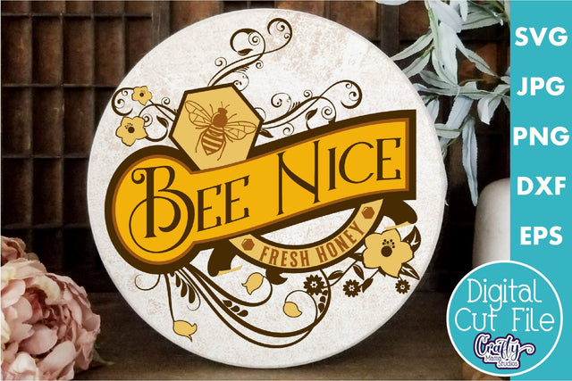 Vintage Farmhouse Home Round Sign Svg | Fresh Honey | Bee SVG Crafty Mama Studios 