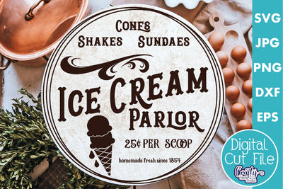 Vintage Farmhouse Home Round Sign Svg | Ice Cream Parlor SVG Crafty Mama Studios 