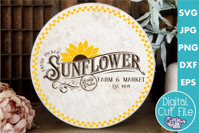 Vintage Farmhouse Home Round Sign Svg | Sunflower Market SVG Crafty Mama Studios 