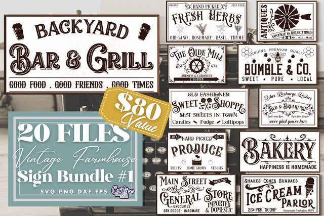Vintage Farmhouse Home Sign Bundle #1 | Victorian Decor SVG Crafty Mama Studios 