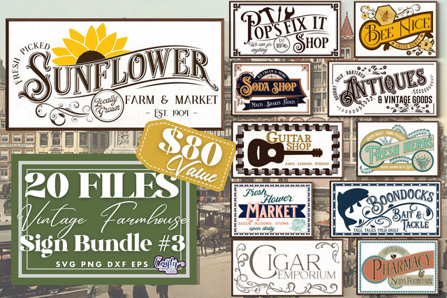 Vintage Farmhouse Home Sign Bundle #3 | Old Style Svg Decor SVG Crafty Mama Studios 