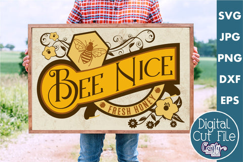 Vintage Farmhouse Home Sign | Fresh Honey Bee Wall Art Svg SVG Crafty Mama Studios 
