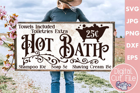 Vintage Farmhouse Home Sign | Hot Bath Wall Art Svg Design SVG Crafty Mama Studios 