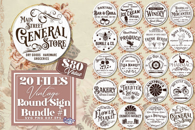 Vintage Farmhouse Round Sign Bundle #1 | Old Style Home Svg SVG Crafty Mama Studios 