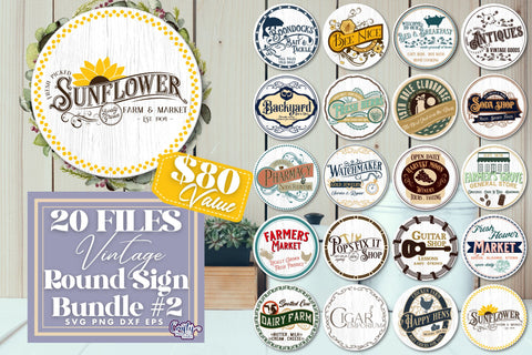 Vintage Farmhouse Round Sign Bundle #2 | Old Style Home Svg SVG Crafty Mama Studios 