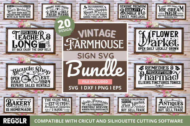 Vintage Farmhouse Sign Bundle SVG Regulrcrative 