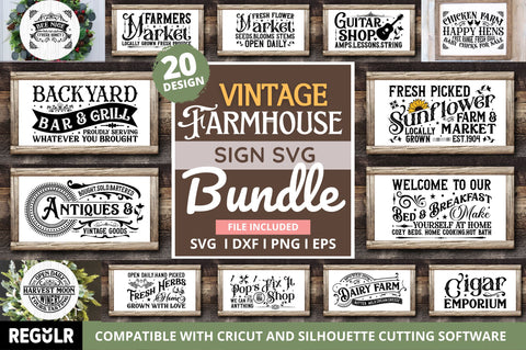 Vintage Farmhouse Sign Svg Bundle SVG Regulrcrative 
