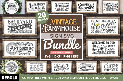 Vintage Farmhouse Sign Svg Bundle SVG Regulrcrative 