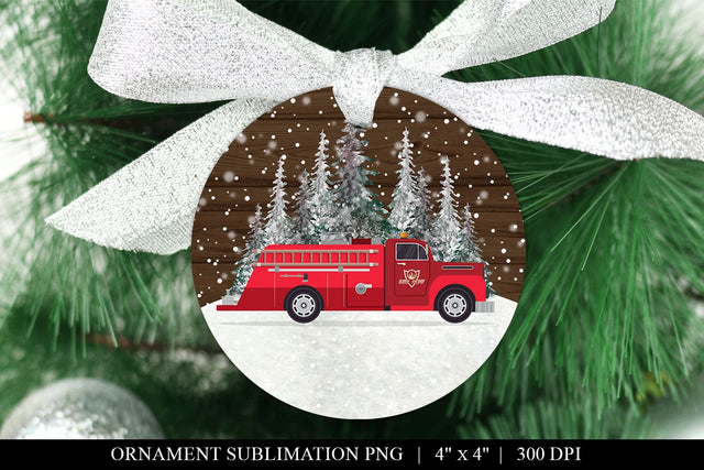 Vintage Fire Engine Christmas Ornament Sublimation PNG Sublimation BijouBay 