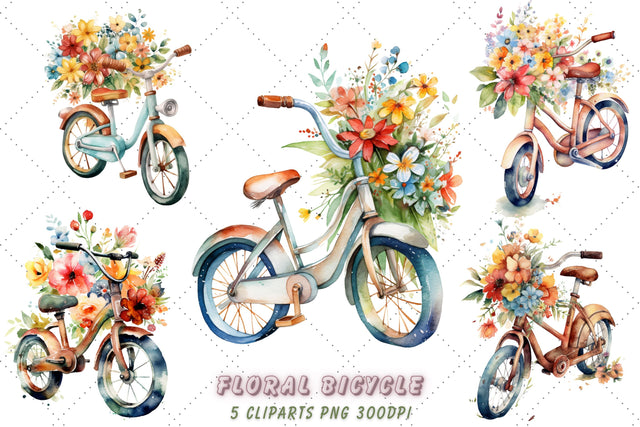 Vintage Floral Bike Watercolor Clipart Bundle, Children's bike, Sublimation, Floral Bike Sublimation FloridPrintables 