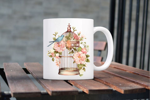 Vintage Floral Birdcage Clipart Sublimation Regulrcrative 