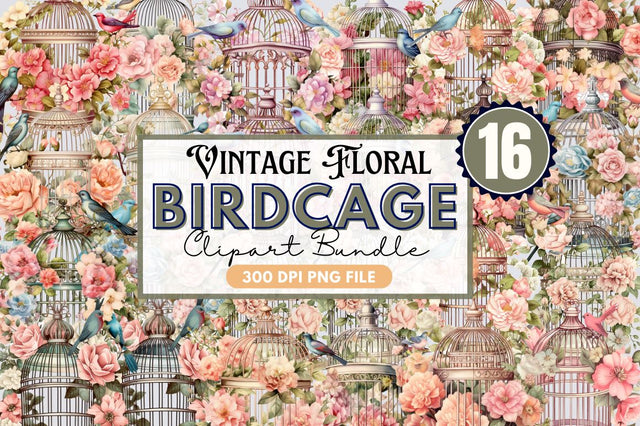 Vintage Floral Birdcage Clipart Sublimation Regulrcrative 