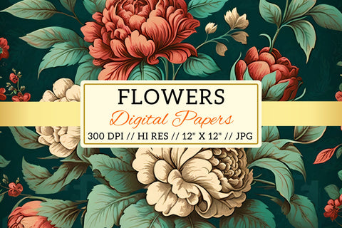 Vintage Floral Seamless Patterns, bouquet of chrysanthemum Digital Pattern FloridPrintables 