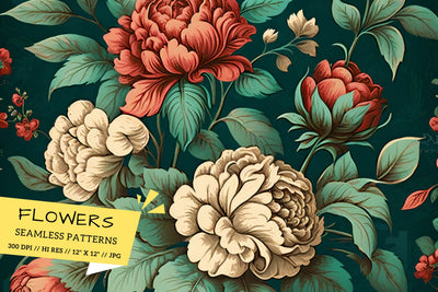 Vintage Floral Seamless Patterns, bouquet of chrysanthemum Digital Pattern FloridPrintables 