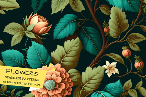 Vintage Floral Seamless Patterns, bouquet of flowers Digital Pattern FloridPrintables 
