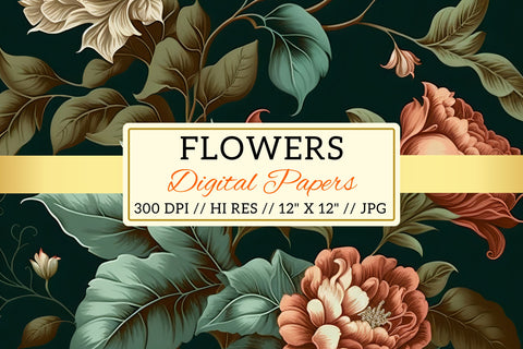 Vintage Floral Seamless Patterns, flowers on the ground Digital Pattern FloridPrintables 