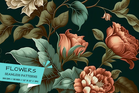 Vintage Floral Seamless Patterns, flowers on the ground Digital Pattern FloridPrintables 
